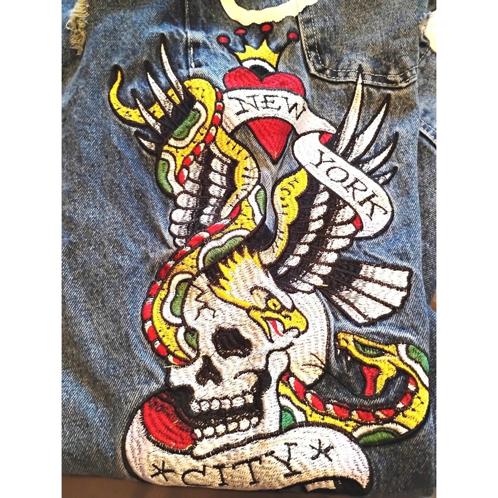 Vintage Ed Hardy NYC Embroidered Jeans 36x29 Y2K Streetwear Distressed Denim - Picture 5 of 8